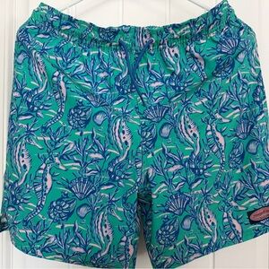 Vineyard Vines Blue and Green Patterned Swim Trunks